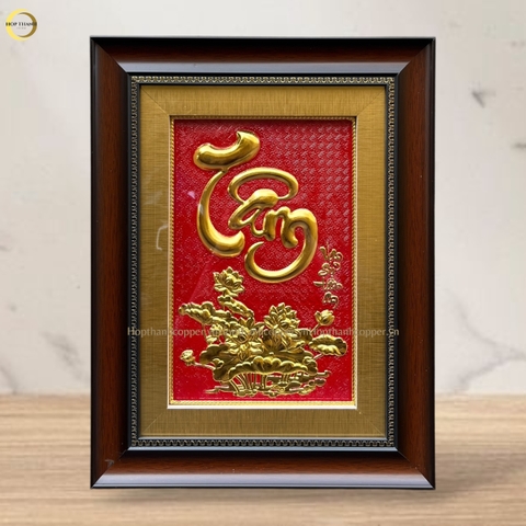 TRANH CHỮ TÂM BẰNG ĐỒNG DÁT VÀNG - KÍCH THƯỚC 32X42CM