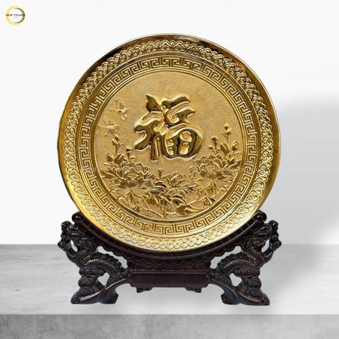 TRANH ĐĨA CHỮ PHÚC TIẾNG HÁN BẰNG ĐỒNG MẠ VÀNG 24K - TRANH QUÀ TẶNG ĐỂ BÀN (KÍCH THƯỚC 25CM)