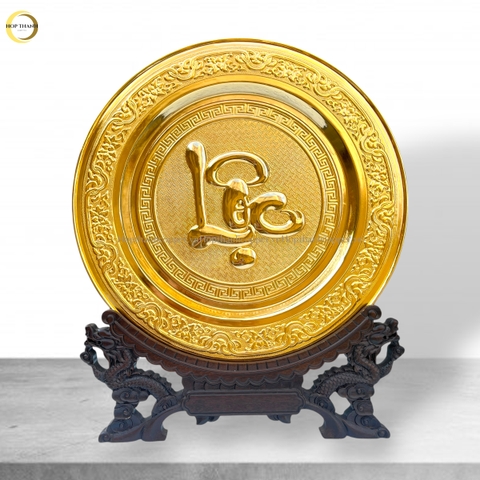 TRANH ĐĨA CHỮ LỘC THƯ PHÁP BẰNG ĐỒNG MẠ VÀNG 24K - TRANH QUÀ TẶNG ĐỂ BÀN (KÍCH THƯỚC 35CM)