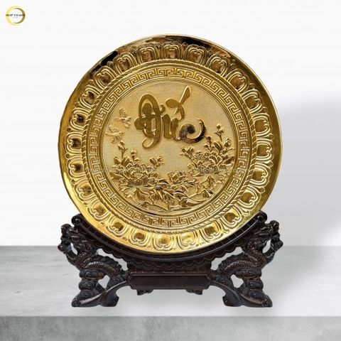 TRANH ĐĨA CHỮ ĐỨC THƯ PHÁP BẰNG ĐỒNG MẠ VÀNG 24K - TRANH QUÀ TẶNG ĐỂ BÀN (KÍCH THƯỚC 25CM)