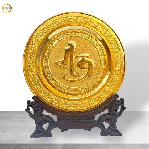 TRANH ĐĨA CHỮ AN THƯ PHÁP BẰNG ĐỒNG MẠ VÀNG 24K - TRANH QUÀ TẶNG ĐỂ BÀN (KÍCH THƯỚC 35CM)