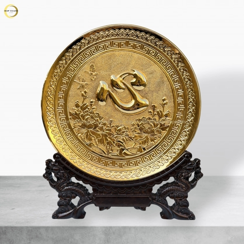 TRANH ĐĨA CHỮ TÂM TIẾNG HÁN BẰNG ĐỒNG MẠ VÀNG 24K - TRANH QUÀ TẶNG ĐỂ BÀN (KÍCH THƯỚC 25CM)