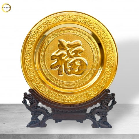 TRANH ĐĨA CHỮ PHÚC TIẾNG HÁN BẰNG ĐỒNG MẠ VÀNG 24K - TRANH QUÀ TẶNG ĐỂ BÀN (KÍCH THƯỚC 35CM)