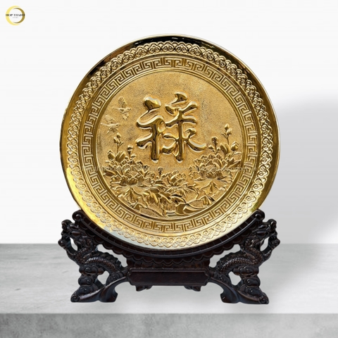TRANH ĐĨA CHỮ LỘC TIẾNG HÁN BẰNG ĐỒNG MẠ VÀNG 24K - TRANH QUÀ TẶNG ĐỂ BÀN (KÍCH THƯỚC 25CM)