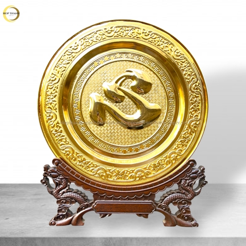 TRANH ĐĨA CHỮ TÂM TIẾNG HÁN BẰNG ĐỒNG MẠ VÀNG 24K - TRANH QUÀ TẶNG ĐỂ BÀN (KÍCH THƯỚC 35CM)