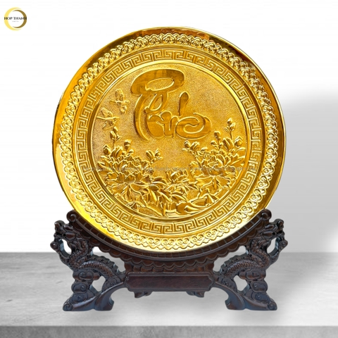 TRANH ĐĨA CHỮ PHÚC THƯ PHÁP BẰNG ĐỒNG MẠ VÀNG 24K - TRANH QUÀ TẶNG ĐỂ BÀN (KÍCH THƯỚC 25CM)