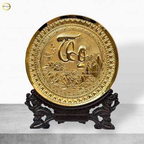 TRANH ĐĨA CHỮ THỌ THƯ PHÁP BẰNG ĐỒNG MẠ VÀNG 24K - TRANH QUÀ TẶNG ĐỂ BÀN (KÍCH THƯỚC 25CM)