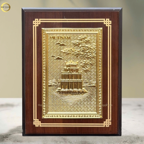 TRANH HỒ HOÀN KIẾM BẰNG ĐỒNG DÁT VÀNG - TRANH QUÀ TẶNG ĐỂ BÀN (KÍCH THƯỚC 17X22CM )