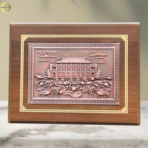 TRANH BẾN NHÀ RỒNG BẰNG ĐỒNG ĐỎ GIẢ CỔ- TRANH QUÀ TẶNG ĐỂ BÀN (KÍCH THƯỚC 22X17CM )