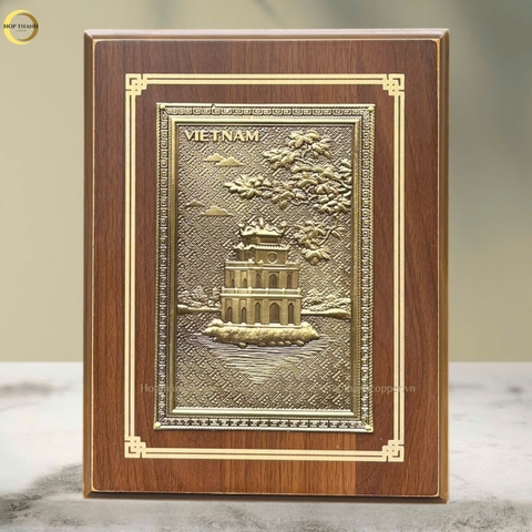 TRANH HỒ HOÀN KIẾM BẰNG ĐỒNG VÀNG GIẢ CỔ- TRANH QUÀ TẶNG ĐỂ BÀN (KÍCH THƯỚC 17X22CM )