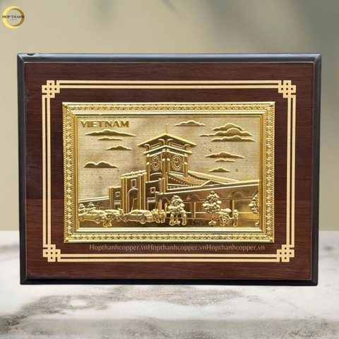 TRANH CHỢ BẾN THÀNH BẰNG ĐỒNG DÁT VÀNG - TRANH QUÀ TẶNG ĐỂ BÀN (KÍCH THƯỚC 22X17CM )