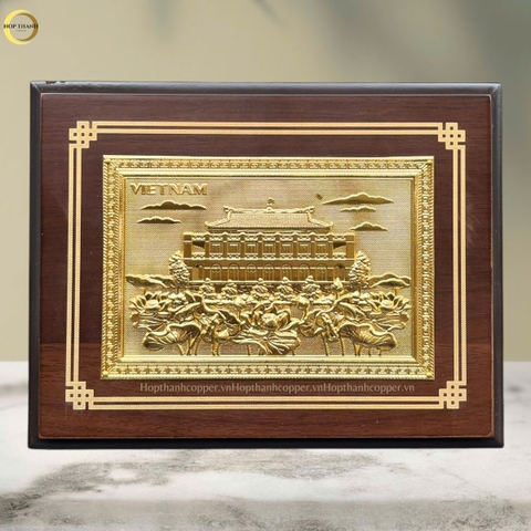 TRANH BẾN NHÀ RỒNG BẰNG ĐỒNG MẠ VÀNG 24K- TRANH QUÀ TẶNG ĐỂ BÀN (KÍCH THƯỚC 22X17CM )