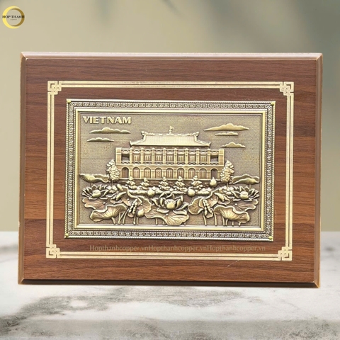 TRANH BẾN NHÀ RỒNG BẰNG ĐỒNG VÀNG GIẢ CỔ- TRANH QUÀ TẶNG ĐỂ BÀN (KÍCH THƯỚC 22X17CM )