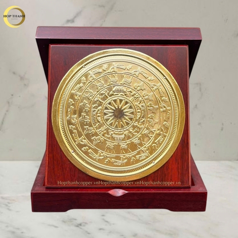TRANH MẶT TRỐNG ĐỒNG BẰNG ĐỒNG DÁT VÀNG  - QUÀ TẶNG ĐỂ BÀN (KÍCH THƯỚC 16X16CM)