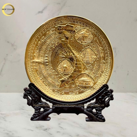 TRANH MẶT TRỐNG ĐỒNG BẰNG ĐỒNG MẠ VÀNG 24K - QUÀ TẶNG ĐỂ BÀN (KÍCH THƯỚC 21CM)