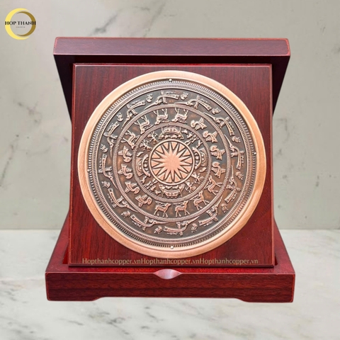 TRANH MẶT TRỐNG ĐỒNG BẰNG ĐỒNG ĐỎ GIẢ CỔ - QUÀ TẶNG ĐỂ BÀN (KÍCH THƯỚC 16X16CM)