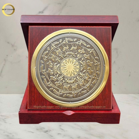 TRANH MẶT TRỐNG ĐỒNG BẰNG ĐỒNG VÀNG GIẢ CỔ - QUÀ TẶNG ĐỂ BÀN (KÍCH THƯỚC 16X16CM)