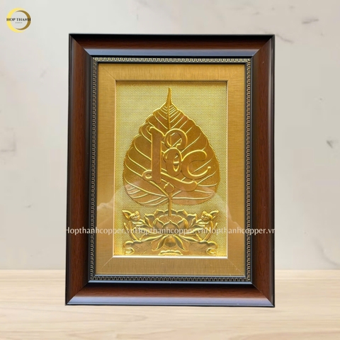 TRANH LÁ BỒ ĐỀ CHỮ LỘC BẰNG ĐỒNG DÁT VÀNG - KÍCH THƯỚC 32X42CM