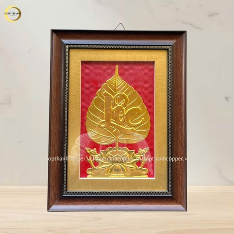 TRANH LÁ BỒ ĐỀ CHỮ LỘC BẰNG ĐỒNG DÁT VÀNG - KÍCH THƯỚC 32X42CM