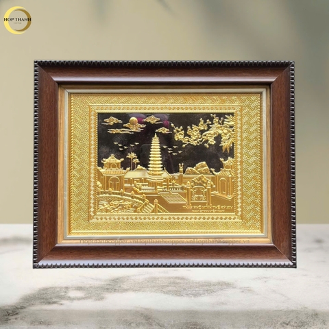 TRANH THÁP PHỔ MINH BẰNG ĐỒNG DÁT VÀNG  - KÍCH THƯỚC 34X28cm)