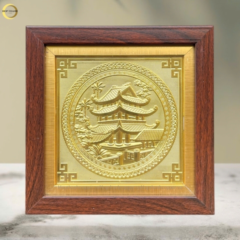 TRANH CHÙA KEO THÁI BÌNH BẰNG ĐỒNG VÀNG  - TRANH QUÀ TẶNG ĐỂ BÀN (KÍCH THƯỚC 20X20CM)