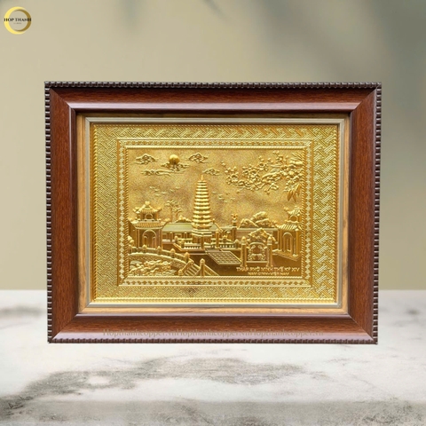 TRANH THÁP PHỔ MINH BẰNG ĐỒNG MẠ VÀNG 24K - KÍCH THƯỚC 34X28CM)