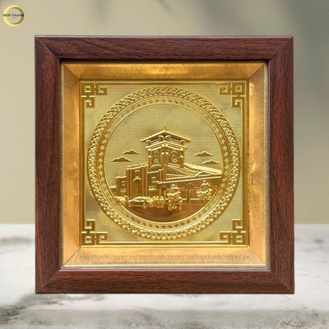 TRANH CHỢ BẾN THÀNH BẰNG ĐỒNG DÁT VÀNG - TRANH QUÀ TẶNG ĐỂ BÀN (KÍCH THƯỚC 20X20CM )