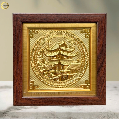 TRANH CHÙA KEO THÁI BÌNH BẰNG ĐỒNG DÁT VÀNG - TRANH QUÀ TẶNG ĐỂ BÀN (KÍCH THƯỚC 20X20CM )