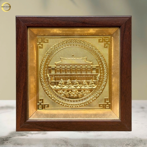 TRANH BẾN NHÀ RỒNG BẰNG ĐỒNG DÁT VÀNG - TRANH QUÀ TẶNG ĐỂ BÀN (KÍCH THƯỚC 20X20CM )