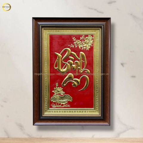 TRANH CHỮ BÌNH AN BẰNG ĐỒNG VÀNG- KÍCH THƯỚC 54X38CM