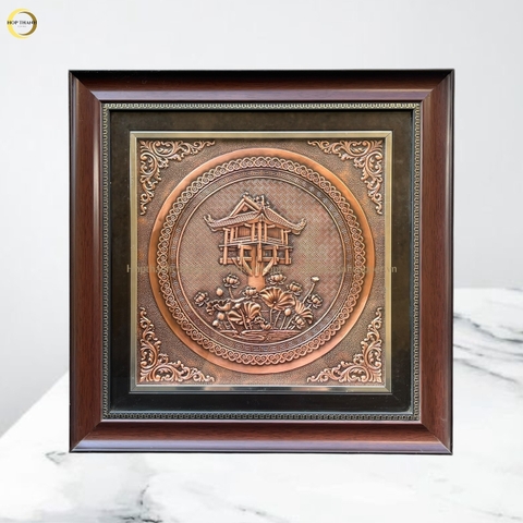 TRANH CHÙA MỘT CỘT BẰNG ĐỒNG VÀNG GIẢ CỔ- KÍCH THƯỚC 42x42CM