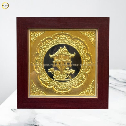 TRANH CHÙA MỘT CỘT BẰNG ĐỒNG DÁT VÀNG - KÍCH THƯỚC 40x40CM