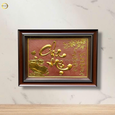 TRANH CHỮ CHA MẸ BẰNG ĐỒNG DÁT VÀNG  -  KÍCH THƯỚC 38x54CM