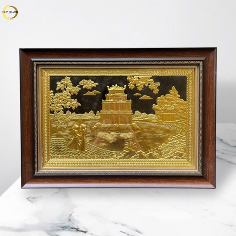 TRANH HỒ HOÀN KIẾM BẰNG ĐỒNG DÁT VÀNG - KÍCH THƯỚC 38X54CM