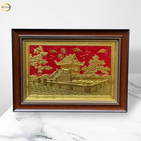 TRANH CHÙA MỘT CỘT BẰNG ĐỒNG DÁT VÀNG - KÍCH THƯỚC 54X38CM