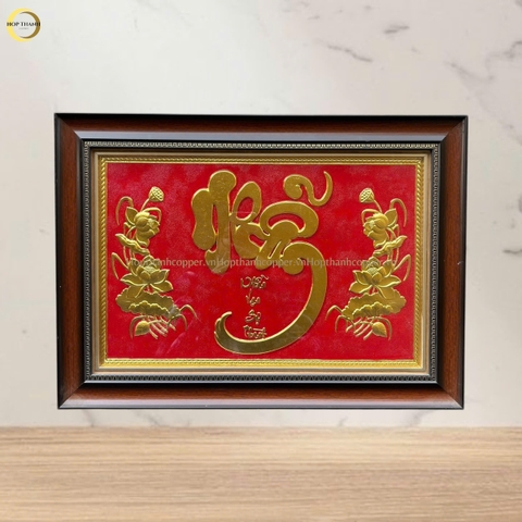 TRANH CHỮ NHẪN BẰNG ĐỒNG DÁT VÀNG -  KÍCH THƯỚC 54X38CM