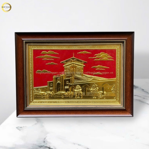 TRANH CHỢ BẾN THÀNH BẰNG ĐỒNG DÁT VÀNG - KÍCH THƯỚC 38X54CM