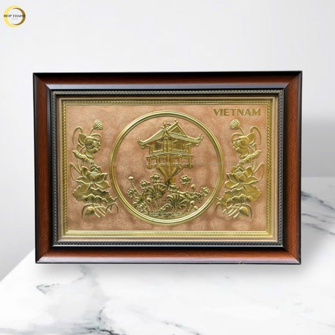 TRANH CHÙA MỘT CỘT BẰNG ĐỒNG VÀNG - KÍCH THƯỚC 54X38CM