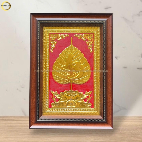 TRANH LÁ BỒ ĐỀ CHỮ AN BẰNG ĐỒNG DÁT VÀNG - KÍCH THƯỚC 38X54CM