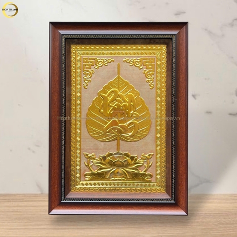 TRANH LÁ BỒ ĐỀ CHỮ BÌNH AN BẰNG ĐỒNG DÁT VÀNG - KÍCH THƯỚC 38X54CM