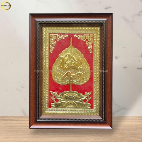 TRANH LÁ BỒ ĐỀ CHỮ BÌNH AN BẰNG ĐỒNG VÀNG - KÍCH THƯỚC 38X54CM