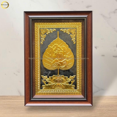 TRANH LÁ BỒ ĐỀ CHỮ BÌNH AN BẰNG ĐỒNG DÁT VÀNG - KÍCH THƯỚC 38X54CM