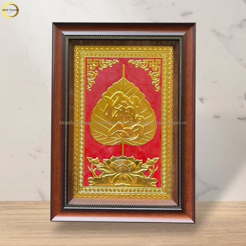 TRANH LÁ BỒ ĐỀ CHỮ BÌNH AN BẰNG ĐỒNG DÁT VÀNG - KÍCH THƯỚC 38X54CM
