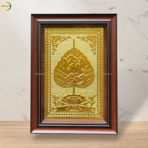 TRANH LÁ BỒ ĐỀ CHỮ BÌNH AN BẰNG ĐỒNG DÁT VÀNG - KÍCH THƯỚC 38X54CM