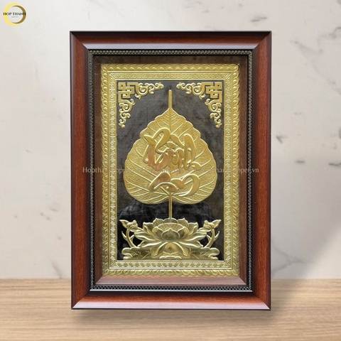 TRANH LÁ BỒ ĐỀ CHỮ BÌNH AN BẰNG ĐỒNG VÀNG - KÍCH THƯỚC 38X54CM