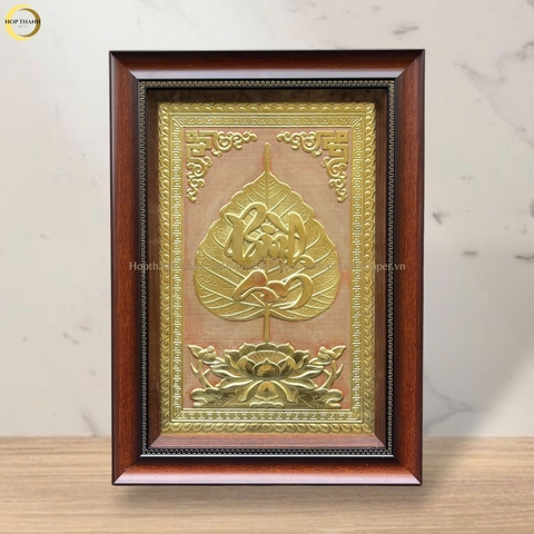 TRANH LÁ BỒ ĐỀ CHỮ BÌNH AN BẰNG ĐỒNG VÀNG - KÍCH THƯỚC 38X54CM