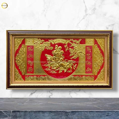 TRANH MỪNG THỌ CỤ ÔNG BẰNG ĐỒNG DÁT VÀNG - KÍCH THƯỚC 68X38CM