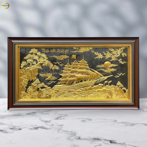 TRANH THUẬN BUỒM XUÔI GIÓ BẰNG ĐỒNG DÁT VÀNG - KÍCH THƯỚC 90X50CM