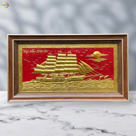 TRANH THUẬN BUỒM XUÔI GIÓ BẰNG ĐỒNG DÁT VÀNG - KÍCH THƯỚC 92X52CM