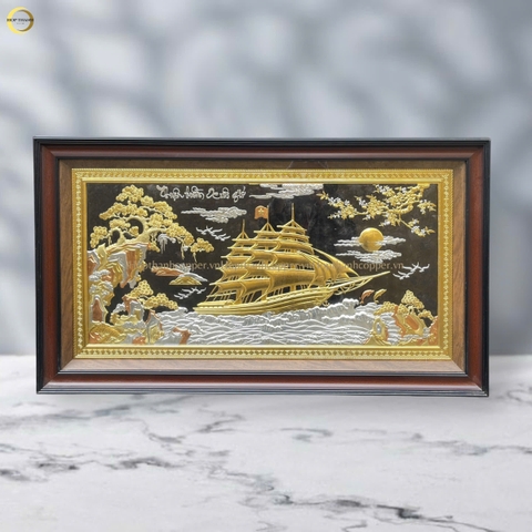 TRANH THUẬN BUỒM XUÔI GIÓ BẰNG ĐỒNG DÁT VÀNG BẠC - KÍCH THƯỚC 107X68CM